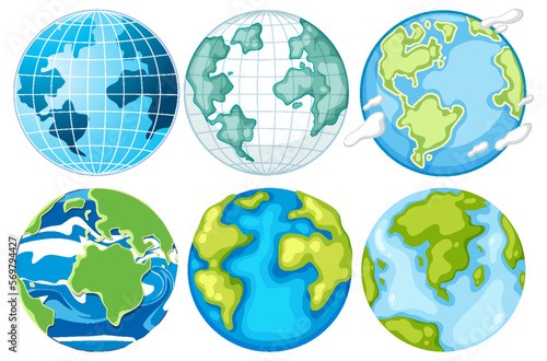 Set of earth globes isolated