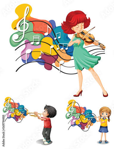 Cartoon character with music instruments