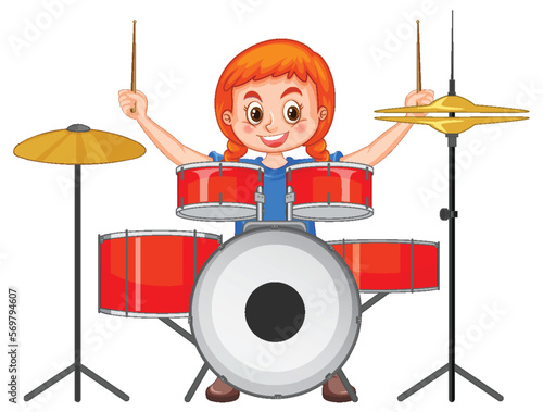 Drummer girl playing drum vector