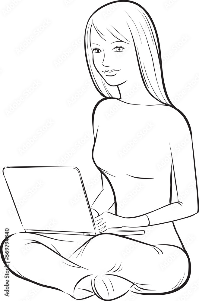 whiteboard drawing girl sitting with laptop computer - PNG image with transparent background whiteboard drawing girl sitting with laptop computer - PNG image with transparent background