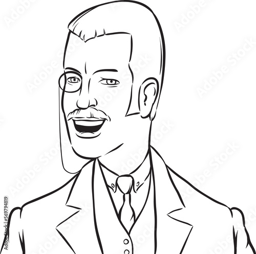 whiteboard drawing gentleman with moustaches and monocle - PNG image with transparent background