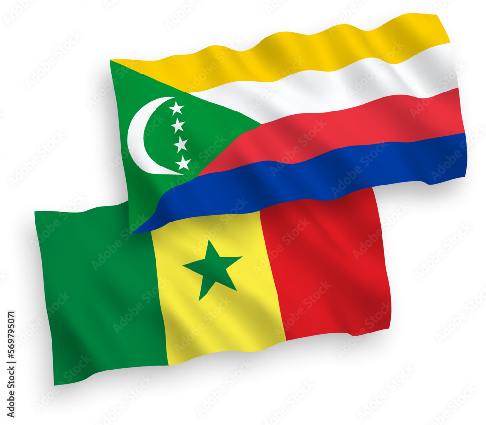 Flags of Republic of Senegal and Union of the Comoros on a white background