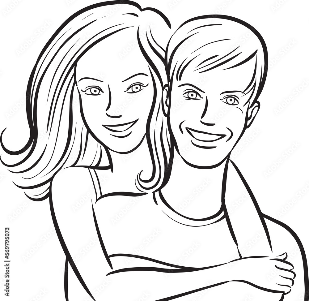 whiteboard drawing happy smiling couple - PNG image with transparent background