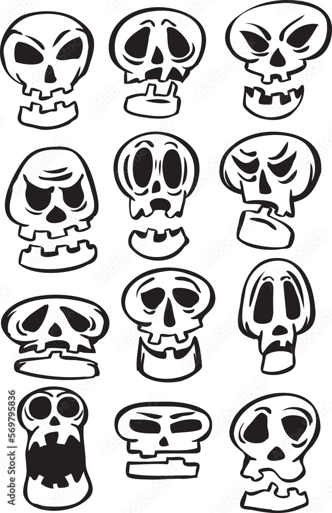 whiteboard drawing set of cartoon skulls - PNG image with transparent background whiteboard drawing set of cartoon skulls - PNG image with transparent background