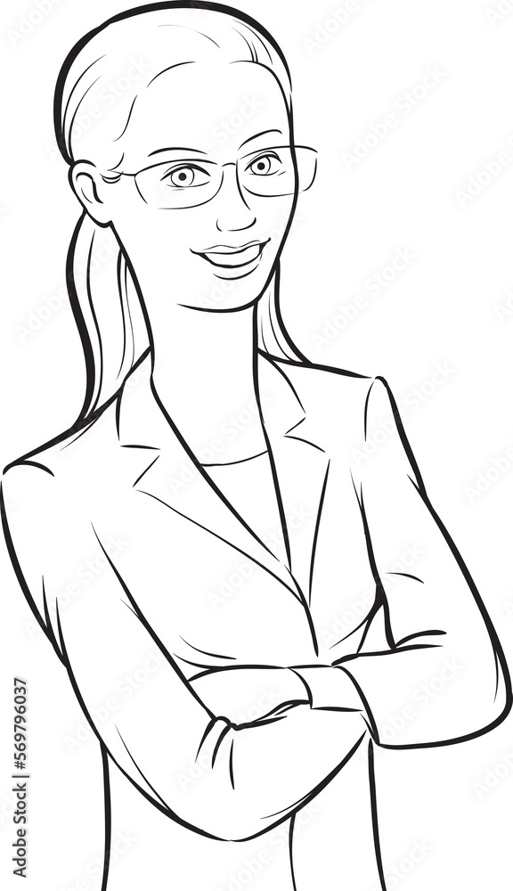 whiteboard drawing smiling business woman in glasses with arms crossed - PNG image with transparent background whiteboard drawing smiling business woman in glasses with arms crossed - PNG image with transparent background