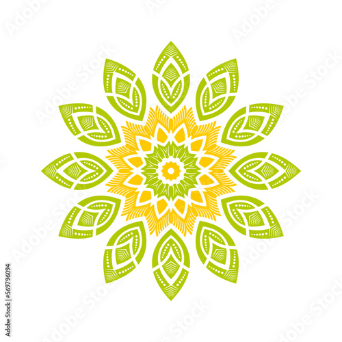 New sunflower vector logo design mandala with green and yellow color  photo