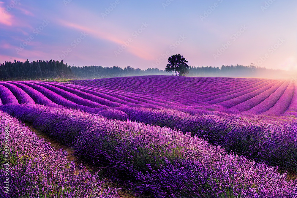 Wallpaper of a beautiful lavender field landscape. Generative ai Stock ...