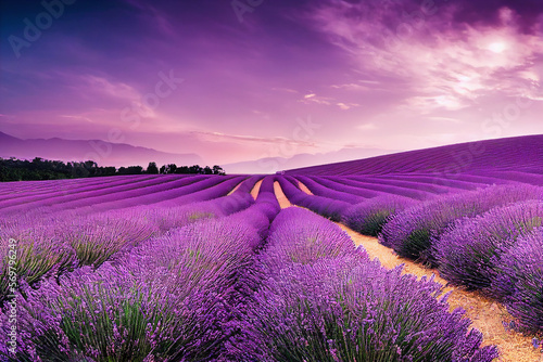 Wallpaper of a beautiful lavender field landscape. Generative ai © Julian