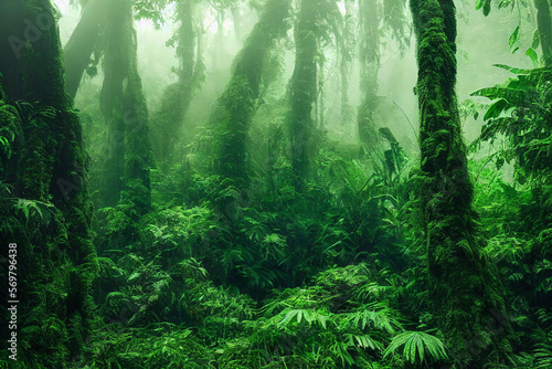 Wallpaper of a tropical rainforest landscape. Generative ai