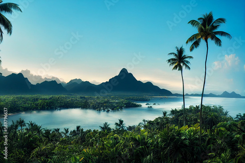 Wallpaper of beautiful tropical paradise landscape. Generative ai