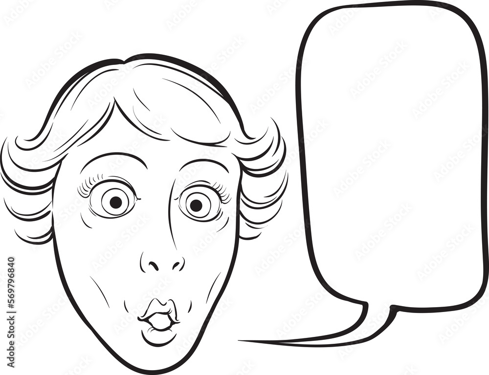 whiteboard drawing surprised woman with speech bubble - PNG image with transparent background