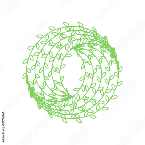 abstract green swirl  bagel with leaves in white background