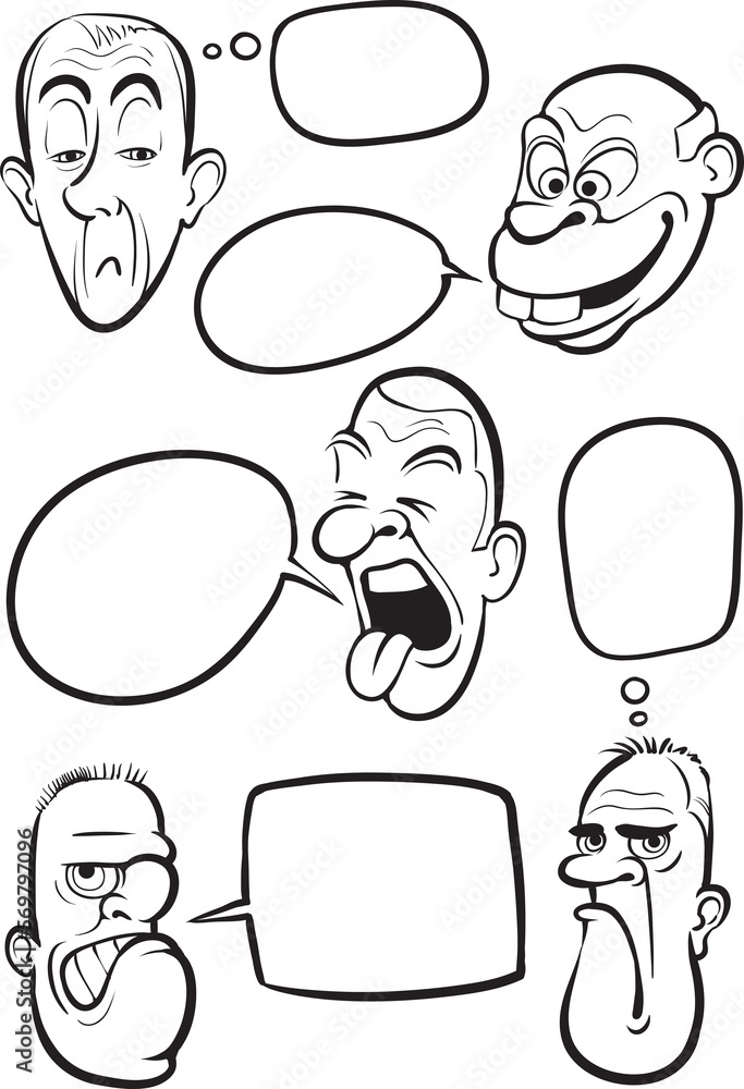 Fototapeta premium whiteboard drawing various emotion faces with speech balloons vector collection - PNG image with transparent background