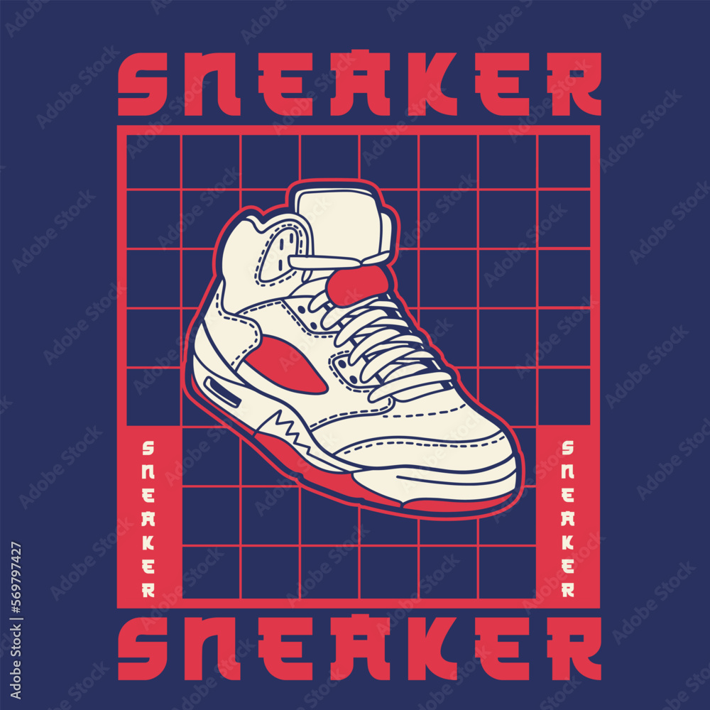 Naklejka premium Sneaker shoes . Concept. Flat design. Vector illustration. Sneakers in flat style. Sneakers side view. Fashion sneakers.