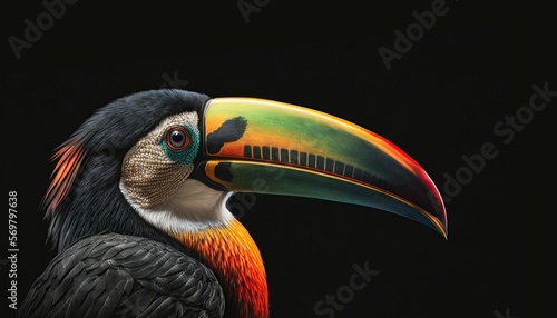 Toucan Bird, colorful bird black background, Generative AI