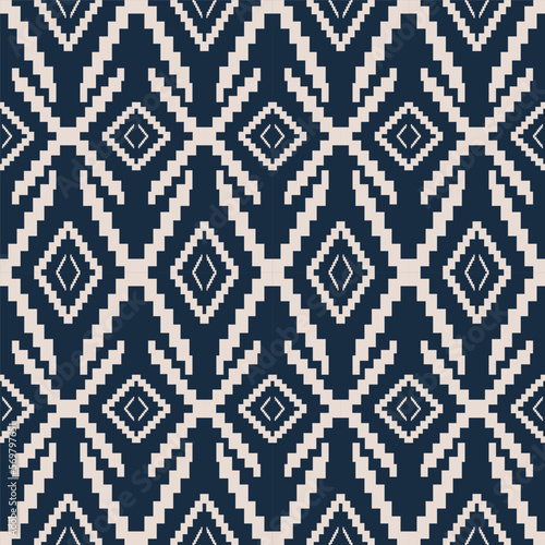Aztec Kilim blue-white pattern. Vector aztec Kilim geometric square diamond shape seamless pattern background. Southwest geometric pattern use for fabric, home decoration elements, upholstery, wrap.