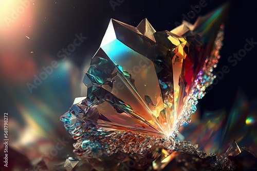 Crystal prism diamond background overlay digital art reflection refraction closeup
macro gem glass transparent colorful vibrant jewel fractal abstract details
light spectrum shards illustration wallpa photo