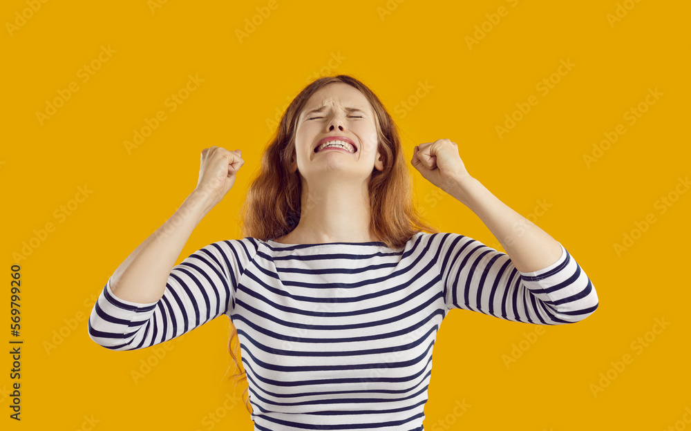 Desperate woman gets angry and cries out of despair, not knowing how to ...