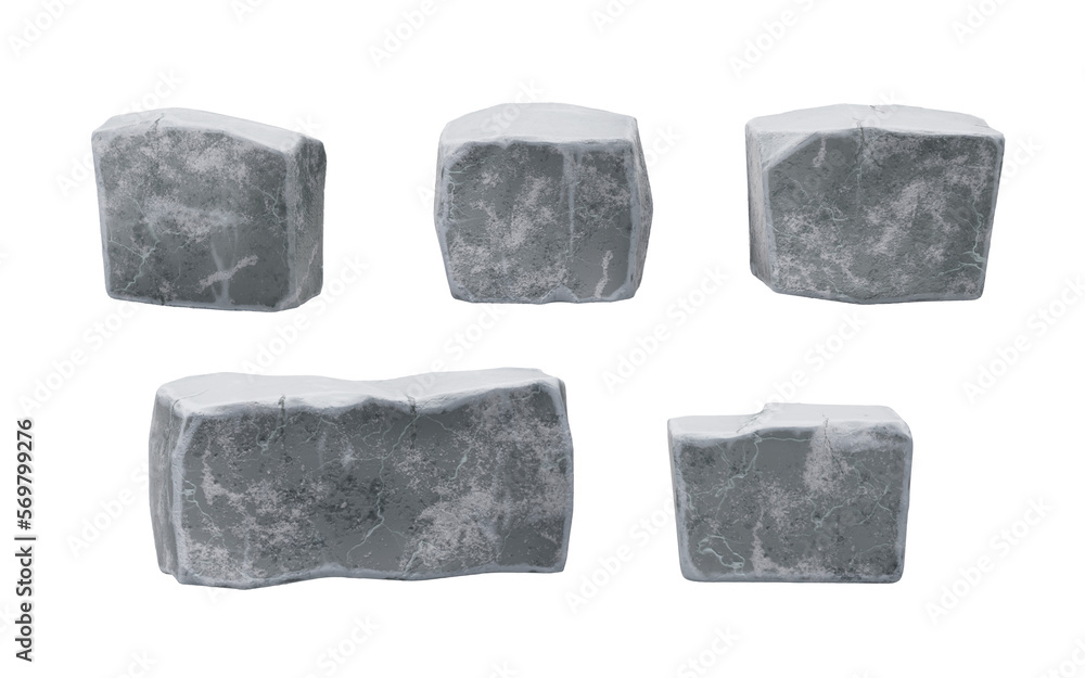 Rough stones isolated on white background, 3d rendering. Rough stones isolated on white background, 3d rendering.