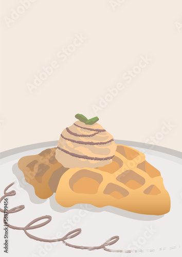 Croissant Waffle Croffle Vector Background. Isolated Printable Poster Image
