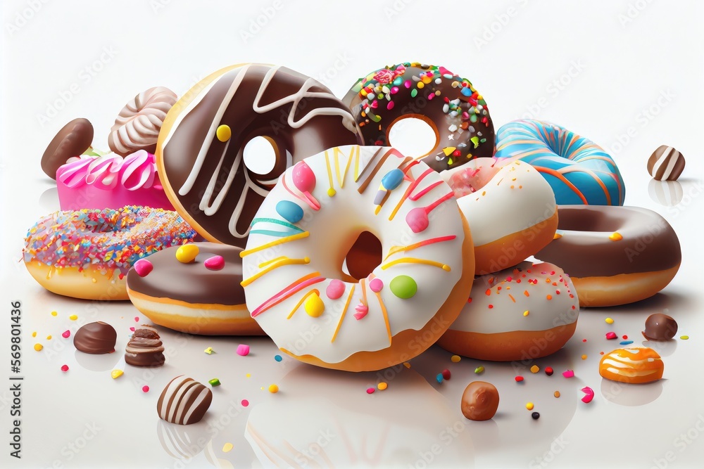 Collection of colorful donut sprinkles on white background. Ai generated