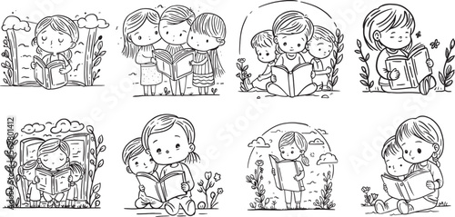 The Little Readers Outline Illustration Set