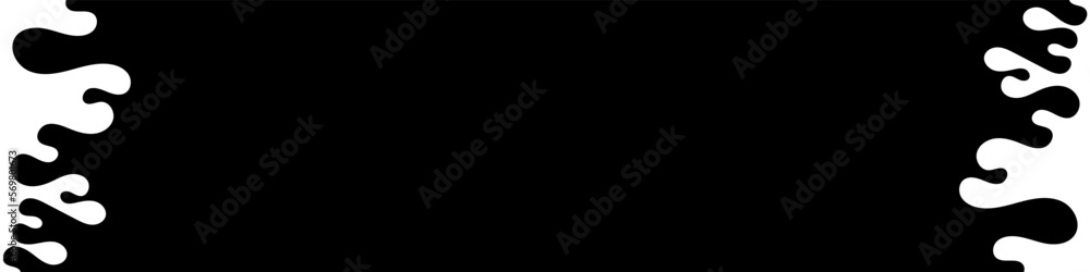 Dripping white slime on a black background with empty space for text. Radioactive fluid horizontal banner. Vector illustration.
