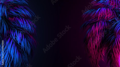 A frame of glowing palm trees with space for titles, text or logos on alpha channel background in a seamless loop.