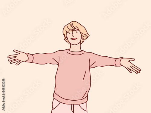 Girl wants hugs come closer let me hug you simple korean style illustration