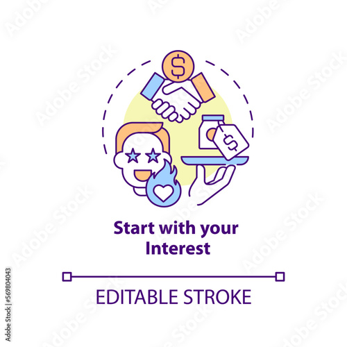 Start with your interest concept icon. Select affiliate marketing niche abstract idea thin line illustration. Isolated outline drawing. Editable stroke. Arial, Myriad Pro-Bold fonts used