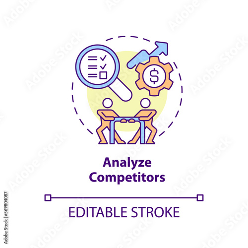 Analyze competitors concept icon. Study market. Select affiliate marketing niche abstract idea thin line illustration. Isolated outline drawing. Editable stroke. Arial, Myriad Pro-Bold fonts used