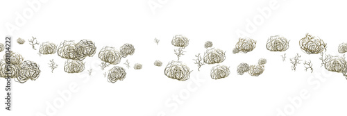 Tumbleweed seamless pattern on white. Dry herb, rolling in wind. Dry weed ball, rolling stem of dead plant decoration in western movie genre style. Metaphor of inconstancy. Vector illustration