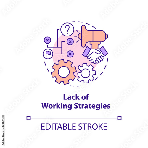 Lack of working strategies concept icon. Affiliate marketer mistake abstract idea thin line illustration. Isolated outline drawing. Editable stroke. Arial, Myriad Pro-Bold fonts used