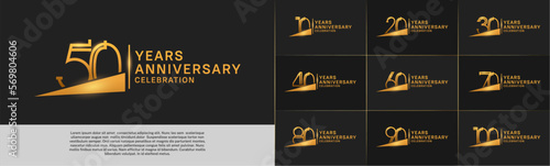 set of anniversary logotype golden color with ribbon for special celebration event