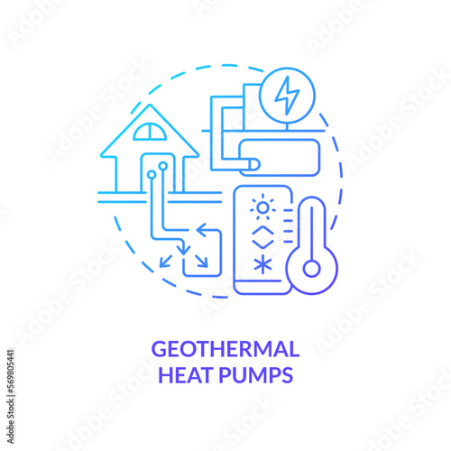Geothermal heat pumps blue gradient concept icon. Water circulation. Type of geothermal energy abstract idea thin line illustration. Isolated outline drawing. Myriad Pro-Bold font used