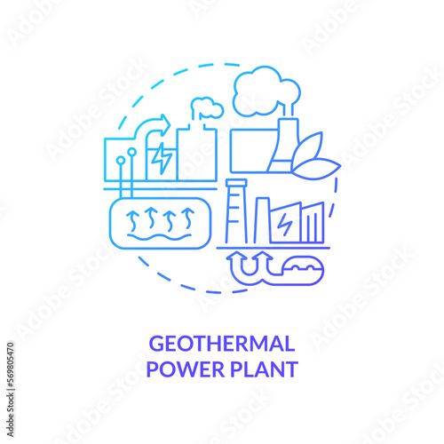 Geothermal power plant blue gradient concept icon. Underground reservoir. Type of geothermal energy abstract idea thin line illustration. Isolated outline drawing. Myriad Pro-Bold font used
