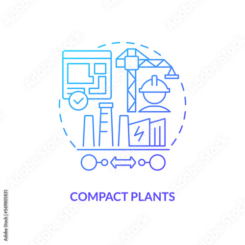 Compact plants blue gradient concept icon. Relatively small station. Geothermal energy advantage abstract idea thin line illustration. Isolated outline drawing. Myriad Pro-Bold font used