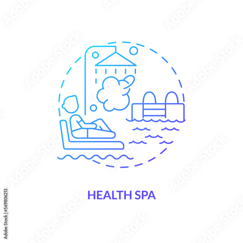 Health spa blue gradient concept icon. Thermal hot tub. Source of heat. Usage of geothermal energy abstract idea thin line illustration. Isolated outline drawing. Myriad Pro-Bold font used