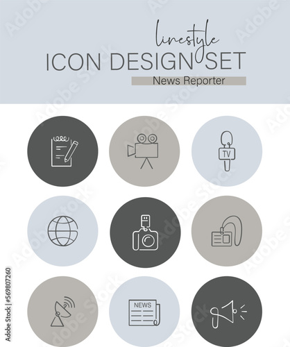 Linestyle Icon Design Set News Reporter