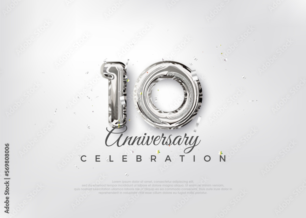 Silver balloon number. Premium vector 10th anniversary celebration background. Premium vector for poster, banner, celebration greeting. - obrazy, fototapety, plakaty 