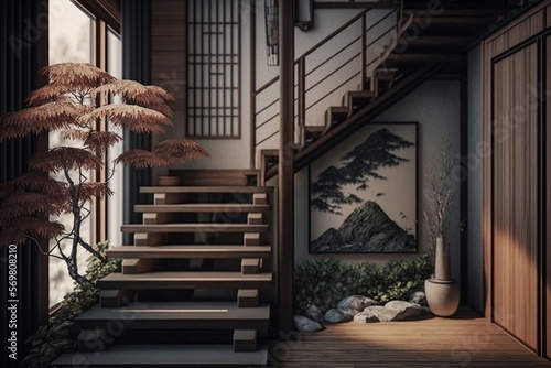 Japandi interior style stairway