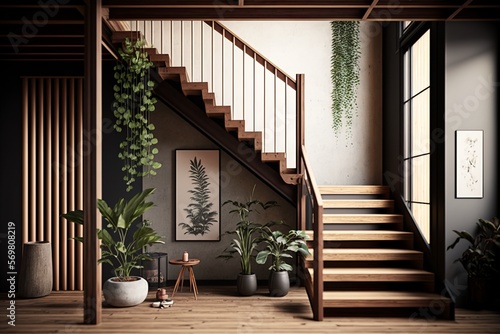 Japandi interior style stairway