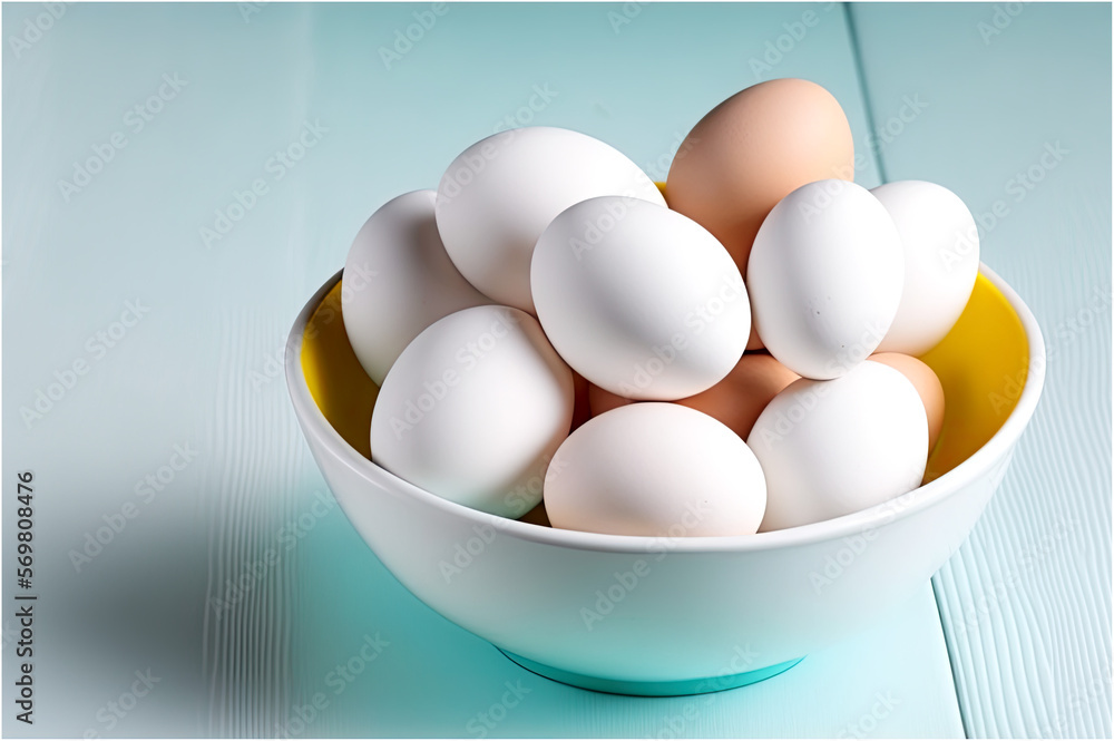 Closeup of Eggs in a White Bowl with Selective Focus Closeup of Eggs in a White Bowl with Selective Focus