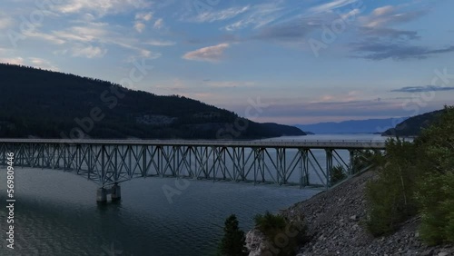 Wallpaper Mural Koocanusa Bridge And Tranquil Lake In Rexford, Montana, United States - aerial drone shot Torontodigital.ca