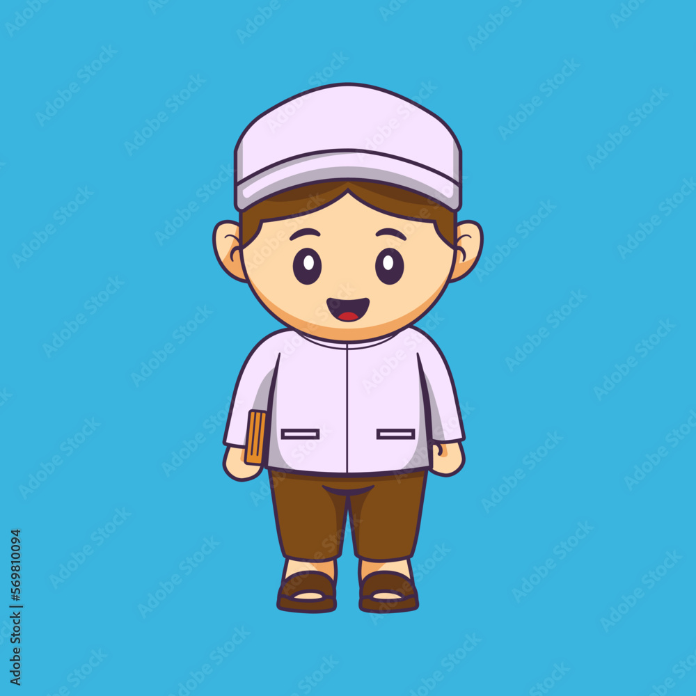 Cute moslem character vector. Illustration of a Muslim boy carrying the holy Qur'an. Cute moslem character vector. Illustration of a Muslim boy carrying the holy Qur'an.