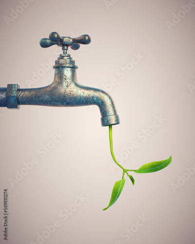 Plant comes out a faucet. O...