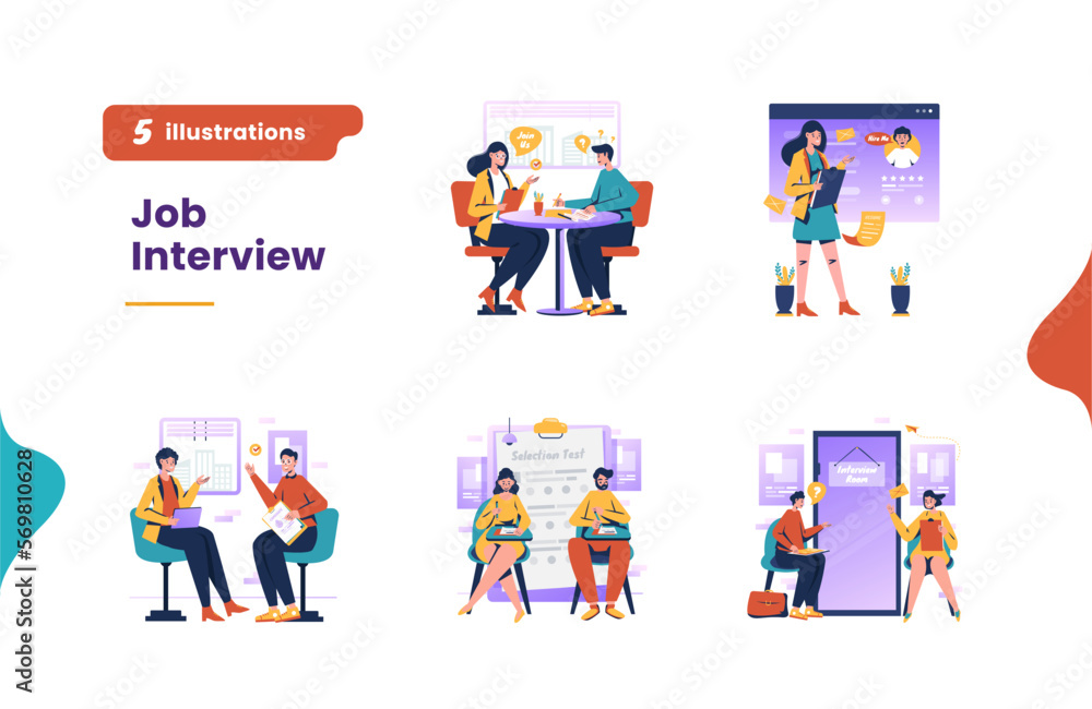 Job interview hiring recruitment illustration bundle pack