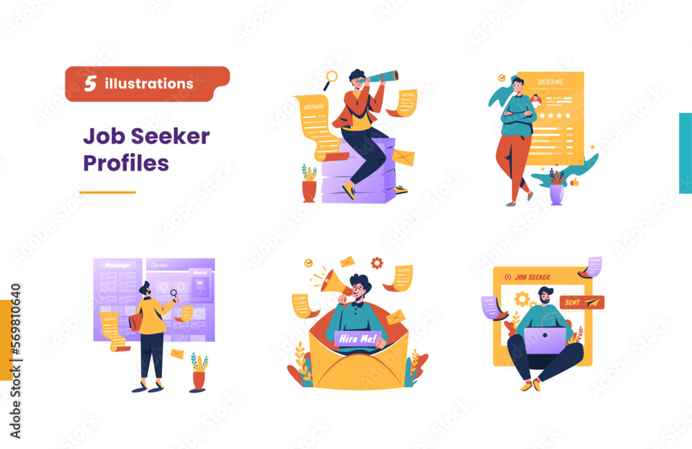 Job seeker candidate profile flat design bundle pack Job seeker candidate profile flat design bundle pack