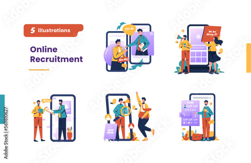 Online job recruitment illustration collection set