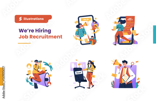 Job recruitment hiring employee flat illustration bundle pack © Ilusiku studio
